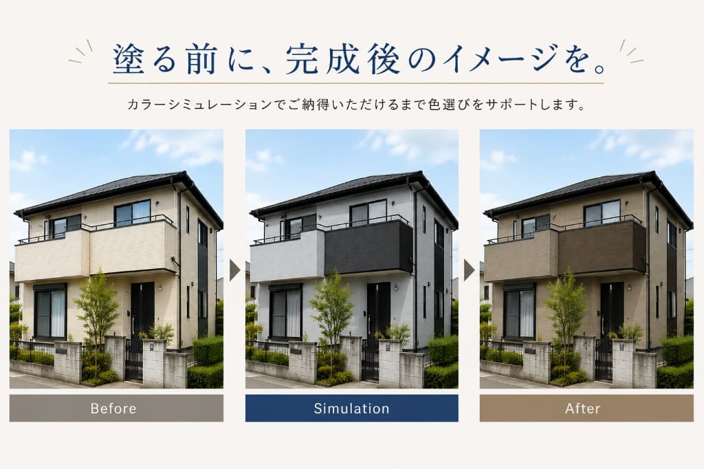 カラーシミュレーションのBefore・Simulation・Afterの比較イメージ